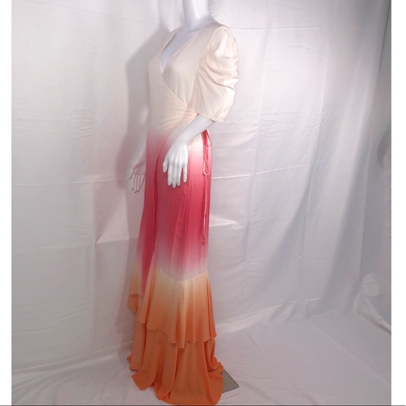 Young Fabulous & Broke Dresses & Skirts - YFB Cream Pink Ombré Ruffle Sleeve 2Tier Wrap Maxi